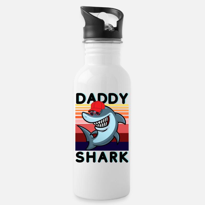 Retro Daddy Shark - Trinkflasche mit integriertem Trinkhalm - Weiß