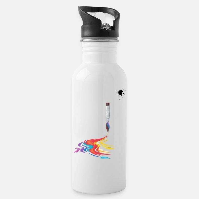 Pinsel mit Farbverlauf - Trinkflasche mit integriertem Trinkhalm - Weiß
