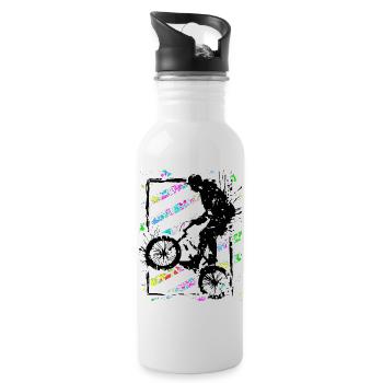 BMX Fahrrad | BMX Rad | Sprung - Trinkflasche mit integriertem Trinkhalm - Weiß - Rechts