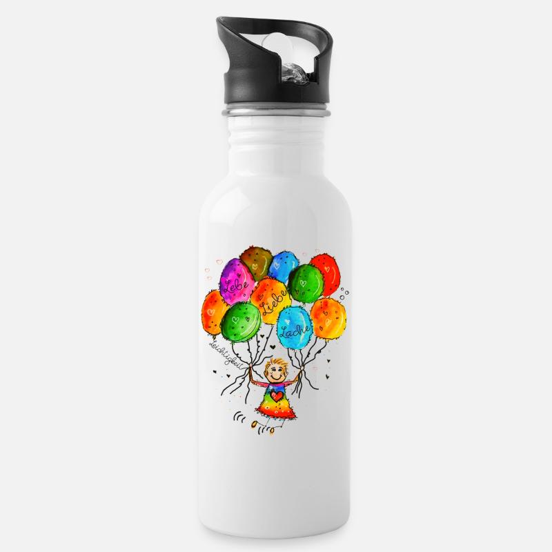 Lebe Liebe Lache Leichtigkeit - Trinkflasche mit integriertem Trinkhalm - Weiß