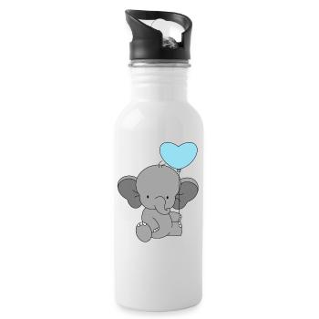 Baby Elephant with Heart Balloon 💙💙 - Water bottle with straw - white - Right