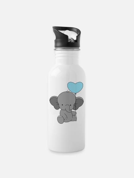 Baby Elephant with Heart Balloon 💙💙 - Water bottle with straw - white