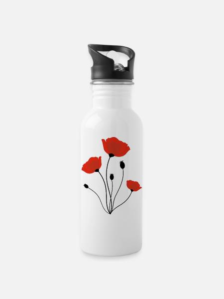 Coquelicot - Gourde avec paille intégrée - blanc