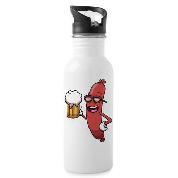 Kühle Wurst mit Bier - Trinkflasche mit integriertem Trinkhalm - Weiß - Rechts