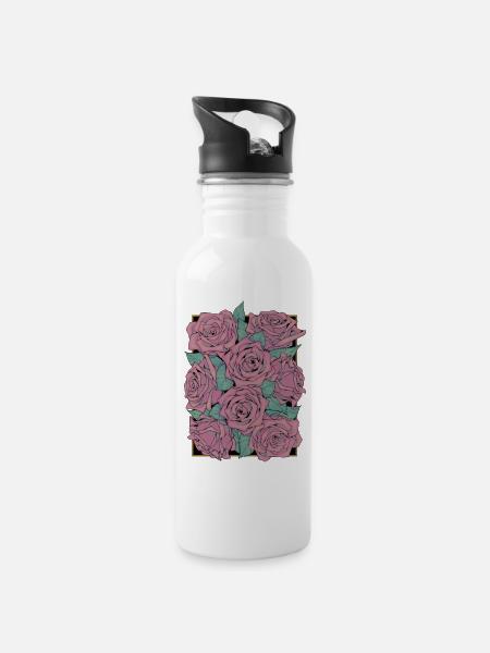 Rosen - Trinkflasche mit integriertem Trinkhalm - Weiß