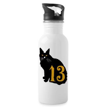 black cat number 13 - Water bottle with straw - white - Right