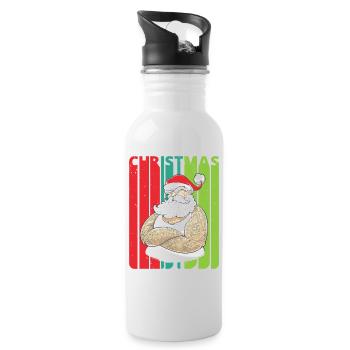 Retro Weihnachtsgeschenke. Tätowierte Santa. Humorvoll. - Trinkflasche mit integriertem Trinkhalm - Weiß - Rechts