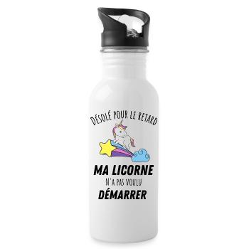 Désolé pour le retard licorne humour - Gourde avec paille intégrée - blanc - Droite