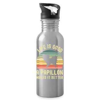Hund Papillon - Trinkflasche mit integriertem Trinkhalm - Lightsilver - Rechts