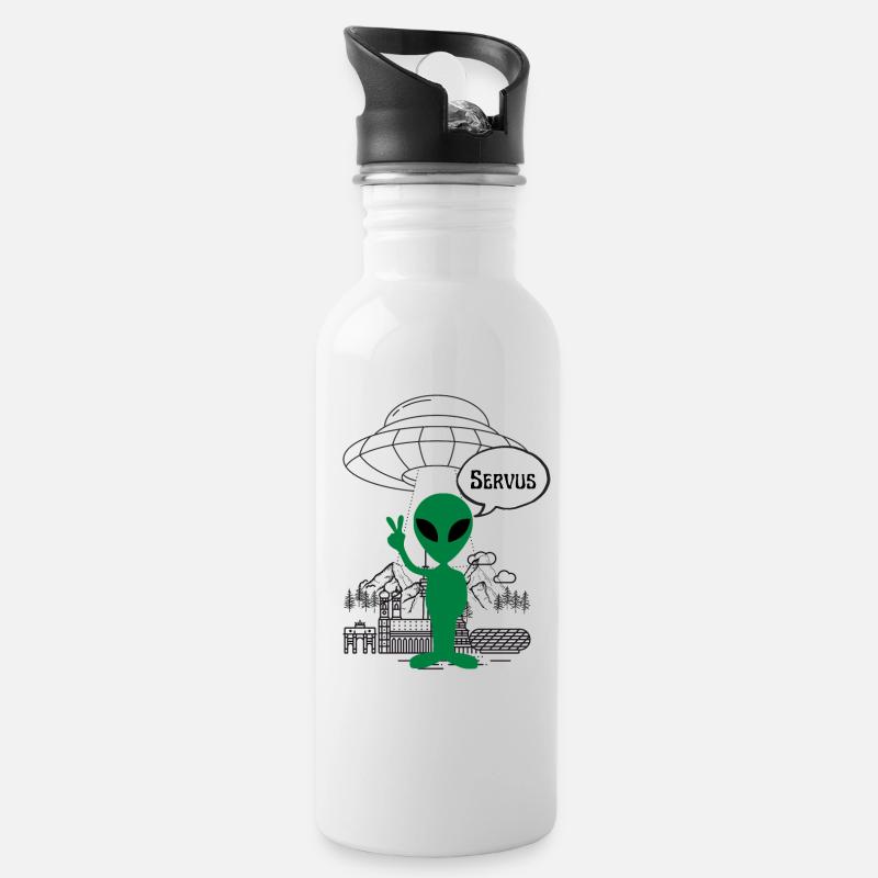 Servus Alien ART - Trinkflasche mit integriertem Trinkhalm - Weiß