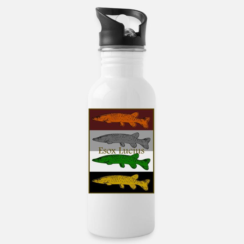 Buntes Hecht Design - Trinkflasche mit integriertem Trinkhalm - Weiß
