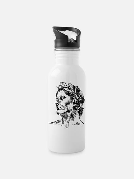 JULIUS DRAWING von Chris Detection - Trinkflasche mit integriertem Trinkhalm - Weiß