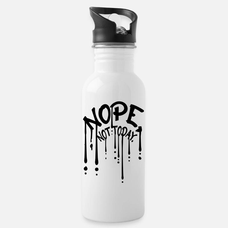 Graffiti Tropfen Nope - Trinkflasche mit integriertem Trinkhalm - Weiß