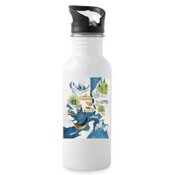 Illustriere Stadtkarte von Oslo als Souvenir - Trinkflasche mit integriertem Trinkhalm - Weiß - Rechts
