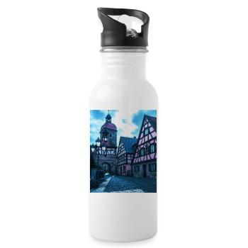 Mittelalter Stadt - Trinkflasche mit integriertem Trinkhalm - Weiß - Rechts