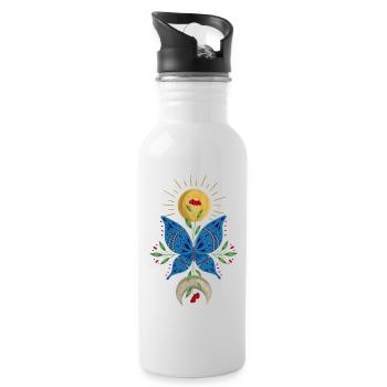 Blue Butterfly | Sun and Moon | Nature - Water bottle with straw - white - Right
