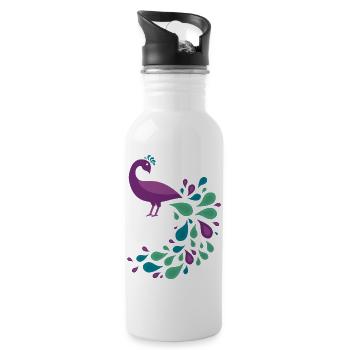 Peacock with Closed Tail - Water bottle with straw - white - Right