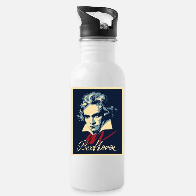 Beethoven - Trinkflasche mit integriertem Trinkhalm - Weiß