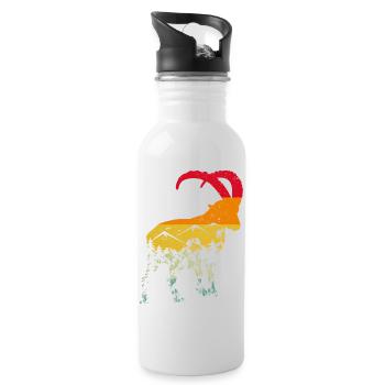 Steinbock, Wandern, Berge - Trinkflasche mit integriertem Trinkhalm - Weiß - Rechts