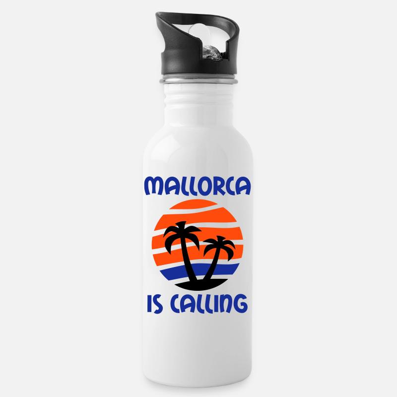 Mallorca is calling (Palmen, Insel, Wasser, Sonne) - Trinkflasche mit integriertem Trinkhalm - Weiß