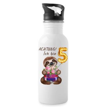 Ich bin Fünf Faultier zum 5. Geburtstag - Trinkflasche mit integriertem Trinkhalm - Weiß - Rechts