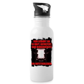 Ein Nutztierleben - Trinkflasche mit integriertem Trinkhalm - Weiß - Rechts