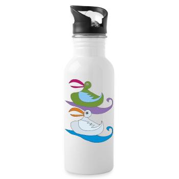 seagull pair colorful - Water bottle with straw - white - Right