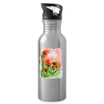 Poppies Watercolor - Water bottle with straw - silver - Right