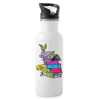 Livres avec des fleurs - Gourde avec paille intégrée - blanc - Droite