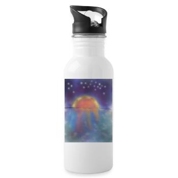 Sonnenuntergang mit Sternenhimmel - Trinkflasche mit integriertem Trinkhalm - Weiß - Rechts