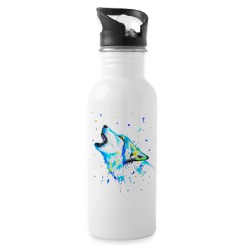 Blue howling wolf - Water bottle with straw - white - Right