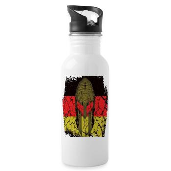 Spartaner Helm Deutsche Flagge Grunge - Trinkflasche mit integriertem Trinkhalm - Weiß - Rechts