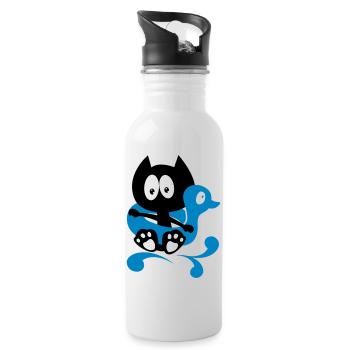 It's bath time! humor cat bathing - Water bottle with straw - white - Right