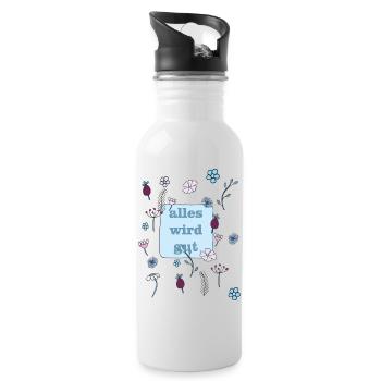 alles wird gut in blau - Trinkflasche mit integriertem Trinkhalm - Weiß - Rechts