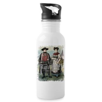 Hanauerland Tracht, Orte, Retro - Trinkflasche mit integriertem Trinkhalm - Weiß - Rechts