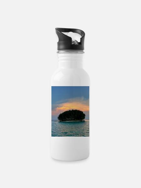 Tropical Island - Trinkflasche mit integriertem Trinkhalm - Weiß