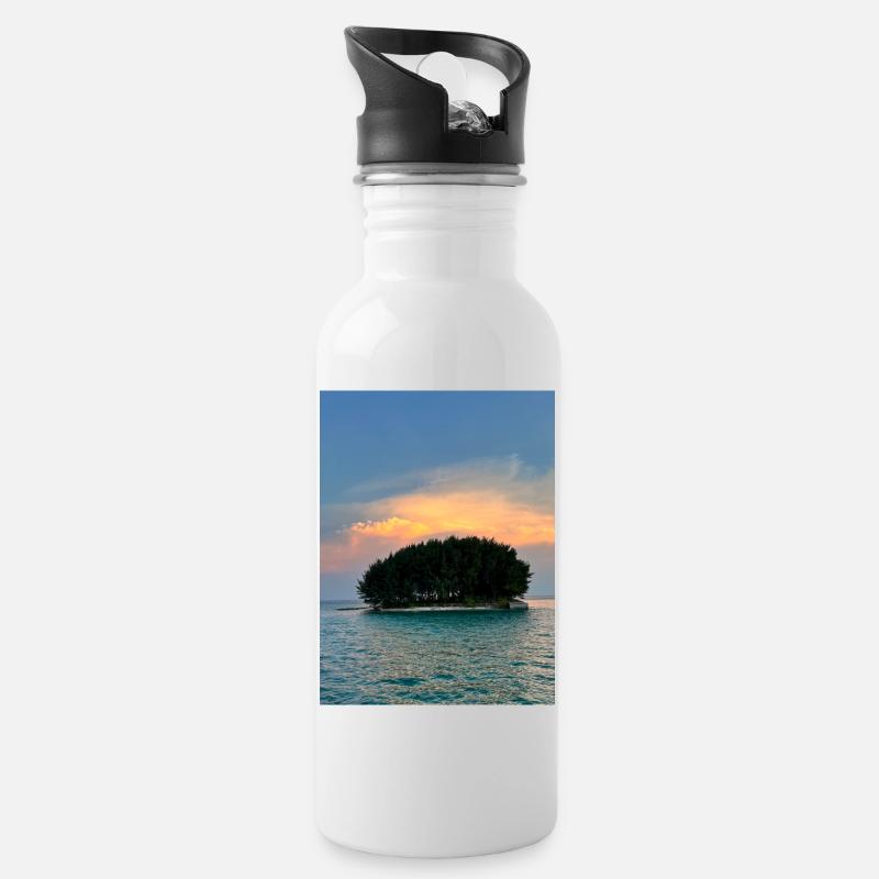 Tropical Island - Trinkflasche mit integriertem Trinkhalm - Weiß