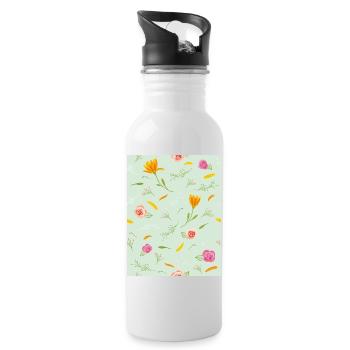 Beau motif avec des fleurs - Gourde avec paille intégrée - blanc - Droite