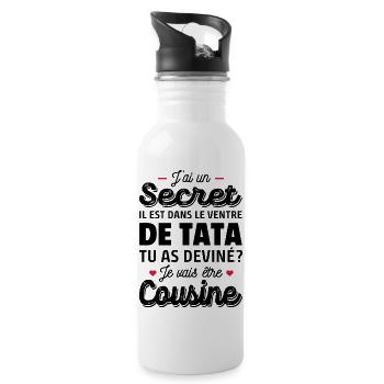 Secret / je vais être cousine / future cousine - Gourde avec paille intégrée - blanc - Droite