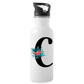 Buchstabe C blumig - Trinkflasche mit integriertem Trinkhalm - Weiß - Rechts