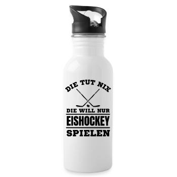 Hockey Hockeyspieler Frauen Eishockey - Trinkflasche mit integriertem Trinkhalm - Weiß - Rechts