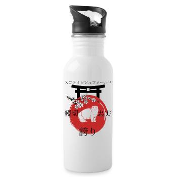 Schottische Faltohr Katze Japan Kanji Stil - Trinkflasche mit integriertem Trinkhalm - Weiß - Rechts