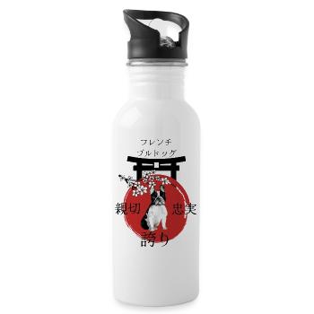 Französische Bulldogge Japan Kanji Stil - Trinkflasche mit integriertem Trinkhalm - Weiß - Rechts