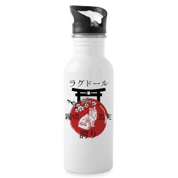 Ragdoll Katze Japan Kanji Stil - Trinkflasche mit integriertem Trinkhalm - Weiß - Rechts