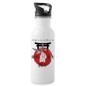 Basset Hound Japan Kanji Basset Hound - Water bottle with straw - white - Right
