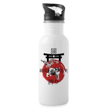 Cat Japan Kanji Style pour les amoureux des chats - Gourde avec paille intégrée - blanc - Droite