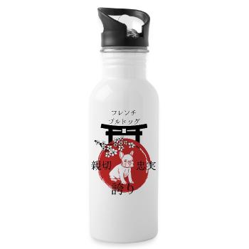 Französische Bulldogge Japan Kanji Stil - Trinkflasche mit integriertem Trinkhalm - Weiß - Rechts