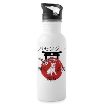 Basenji Japan Kanji Stil für Hundeliebhaber - Trinkflasche mit integriertem Trinkhalm - Weiß - Rechts