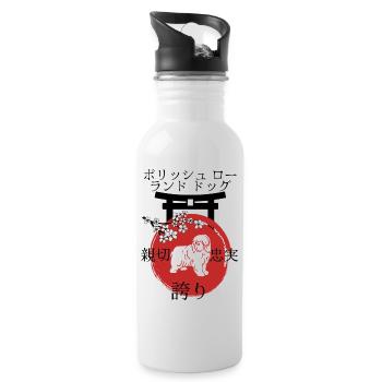 Polish Lowland Japan Kanji Stil für Hundeliebhaber - Trinkflasche mit integriertem Trinkhalm - Weiß - Rechts