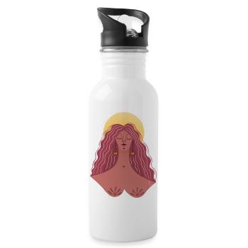 Zufriedene Frau - Trinkflasche mit integriertem Trinkhalm - Weiß - Rechts